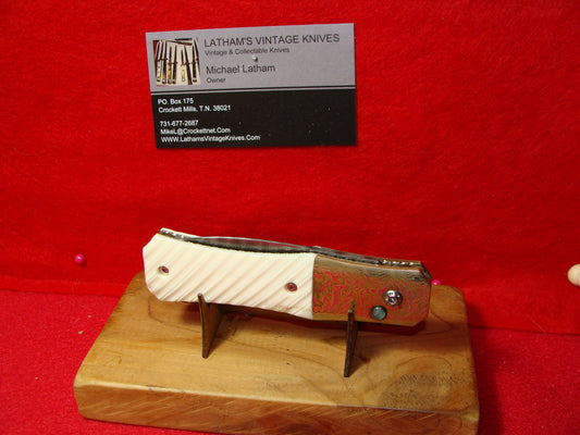 MORRIS, CHARLES & MEL PARDUE 1995-2005 1 OF 10 CUSTOM AUTOMATIC KNIFE WHITE BONE HANDLES