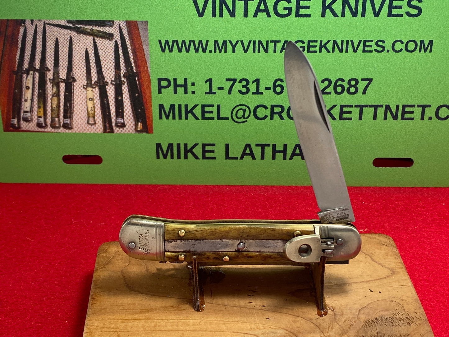 WEIDMANNSHEIL WELTERSBACH ROSTFREI GERMANY 1950-60 LEVER 10 CM AUTOMATIC SPRINGER KONIG TANG STAMPED 10 CM GERMAN AUTOMATIC KNIFE STAG HANDLES