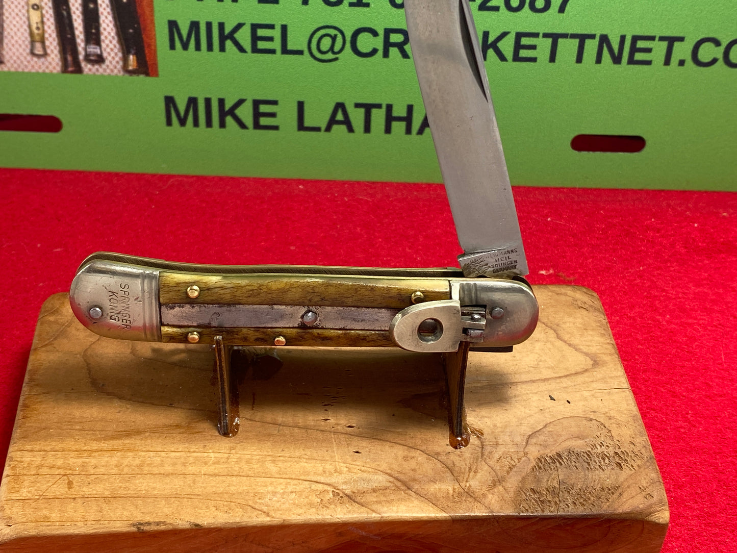 WEIDMANNSHEIL WELTERSBACH ROSTFREI GERMANY 1950-60 LEVER 10 CM AUTOMATIC SPRINGER KONIG TANG STAMPED 10 CM GERMAN AUTOMATIC KNIFE STAG HANDLES