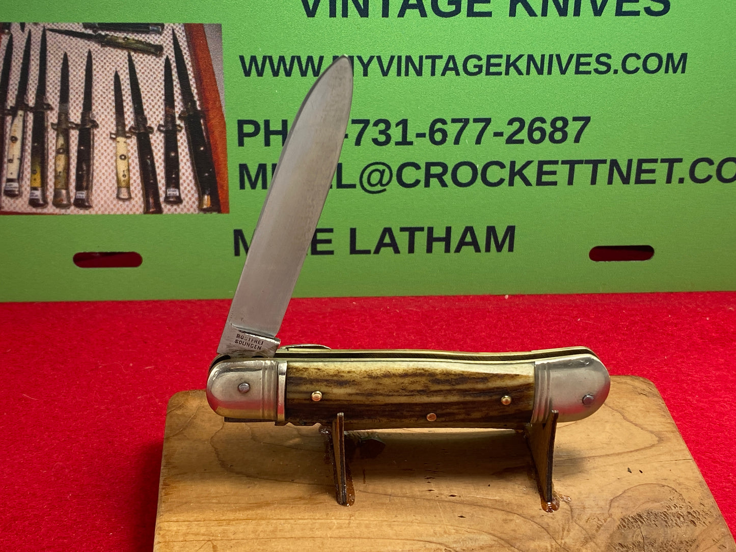 WEIDMANNSHEIL WELTERSBACH ROSTFREI GERMANY 1950-60 LEVER 10 CM AUTOMATIC SPRINGER KONIG TANG STAMPED 10 CM GERMAN AUTOMATIC KNIFE STAG HANDLES