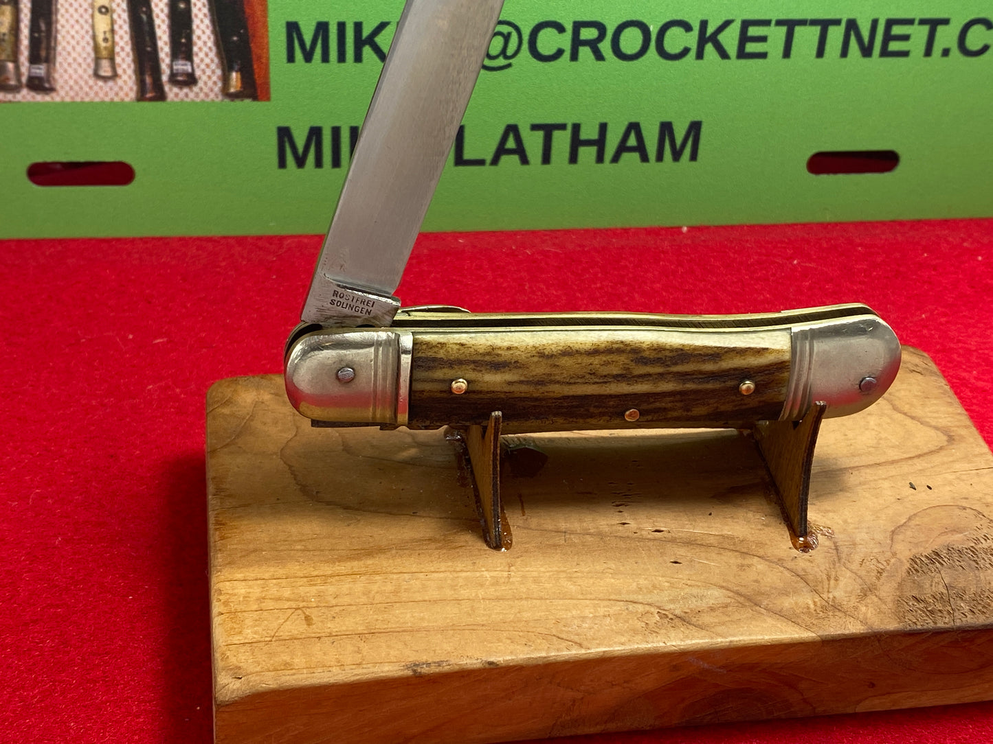 WEIDMANNSHEIL WELTERSBACH ROSTFREI GERMANY 1950-60 LEVER 10 CM AUTOMATIC SPRINGER KONIG TANG STAMPED 10 CM GERMAN AUTOMATIC KNIFE STAG HANDLES