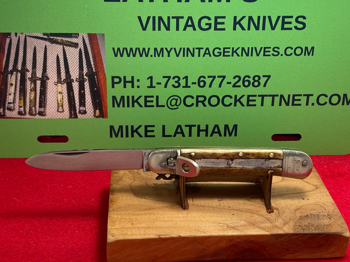 WEIDMANNSHEIL WELTERSBACH ROSTFREI GERMANY 1950-60 LEVER 10 CM AUTOMATIC SPRINGER KONIG TANG STAMPED 10 CM GERMAN AUTOMATIC KNIFE STAG HANDLES