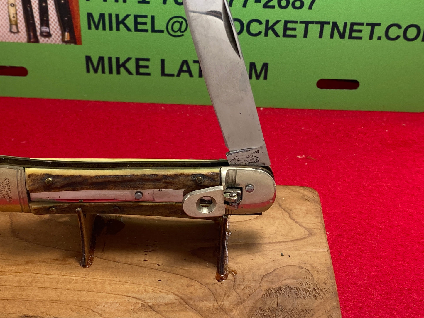 WEIDMANNSHEIL TANG STAMPED ROSTFREI GERMANY 1950-60 LEVER AUTOMATIC SPRINGER KONIG 11 CM GERMAN AUTOMATIC KNIFE STAG HANDLES