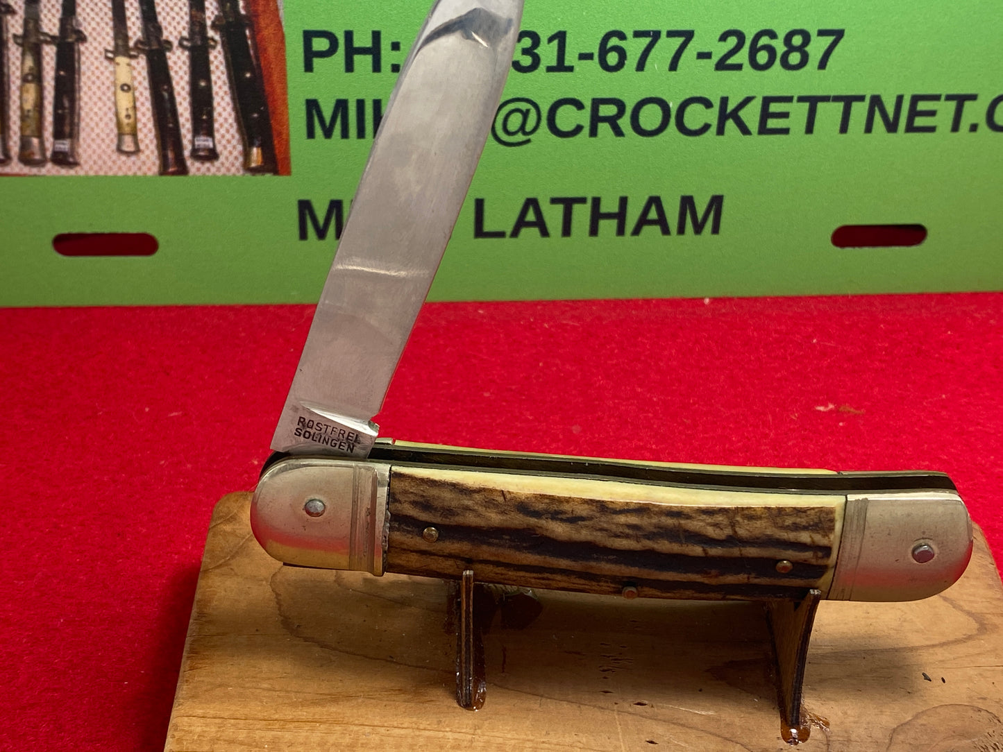 WEIDMANNSHEIL TANG STAMPED ROSTFREI GERMANY 1950-60 LEVER AUTOMATIC SPRINGER KONIG 11 CM GERMAN AUTOMATIC KNIFE STAG HANDLES