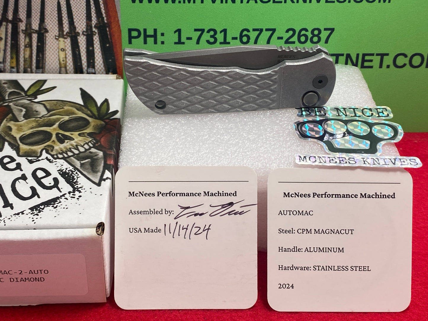 McNEES 11/2024 CUSTOM AUTOMATIC AUTOMAC MCN-PM-MAC-2 TACTICAL AUTOMATIC KNIFE DIAMOND DISIGN ALUMINUM HANDLES
