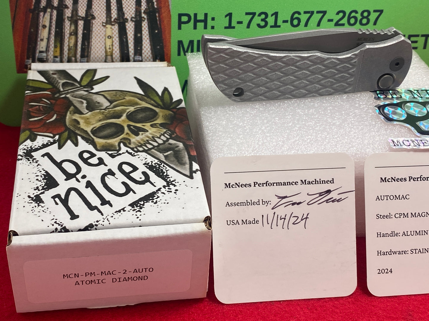 McNEES 11/2024 CUSTOM AUTOMATIC AUTOMAC MCN-PM-MAC-2 TACTICAL AUTOMATIC KNIFE DIAMOND DISIGN ALUMINUM HANDLES