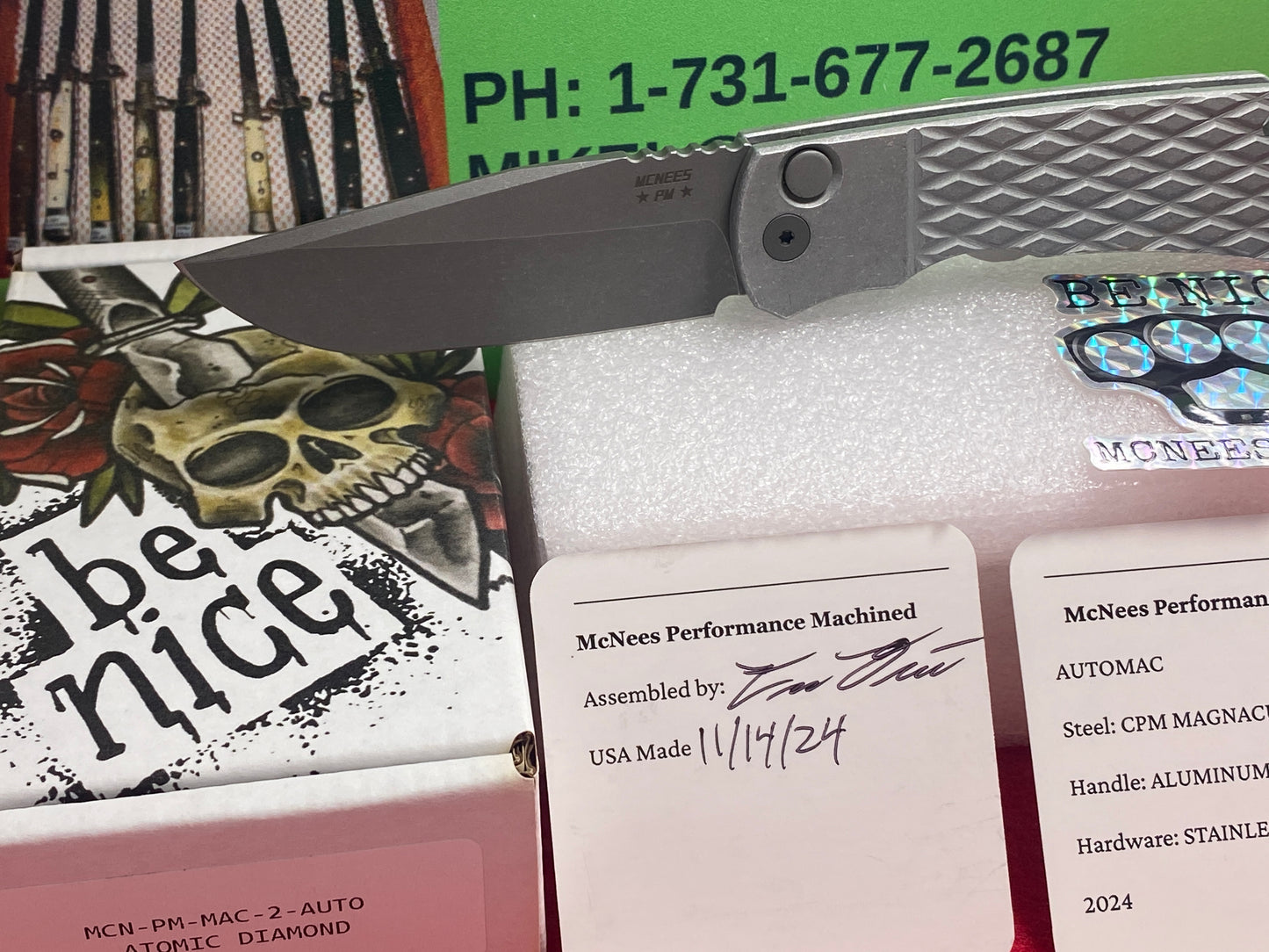 McNEES 11/2024 CUSTOM AUTOMATIC AUTOMAC MCN-PM-MAC-2 TACTICAL AUTOMATIC KNIFE DIAMOND DISIGN ALUMINUM HANDLES