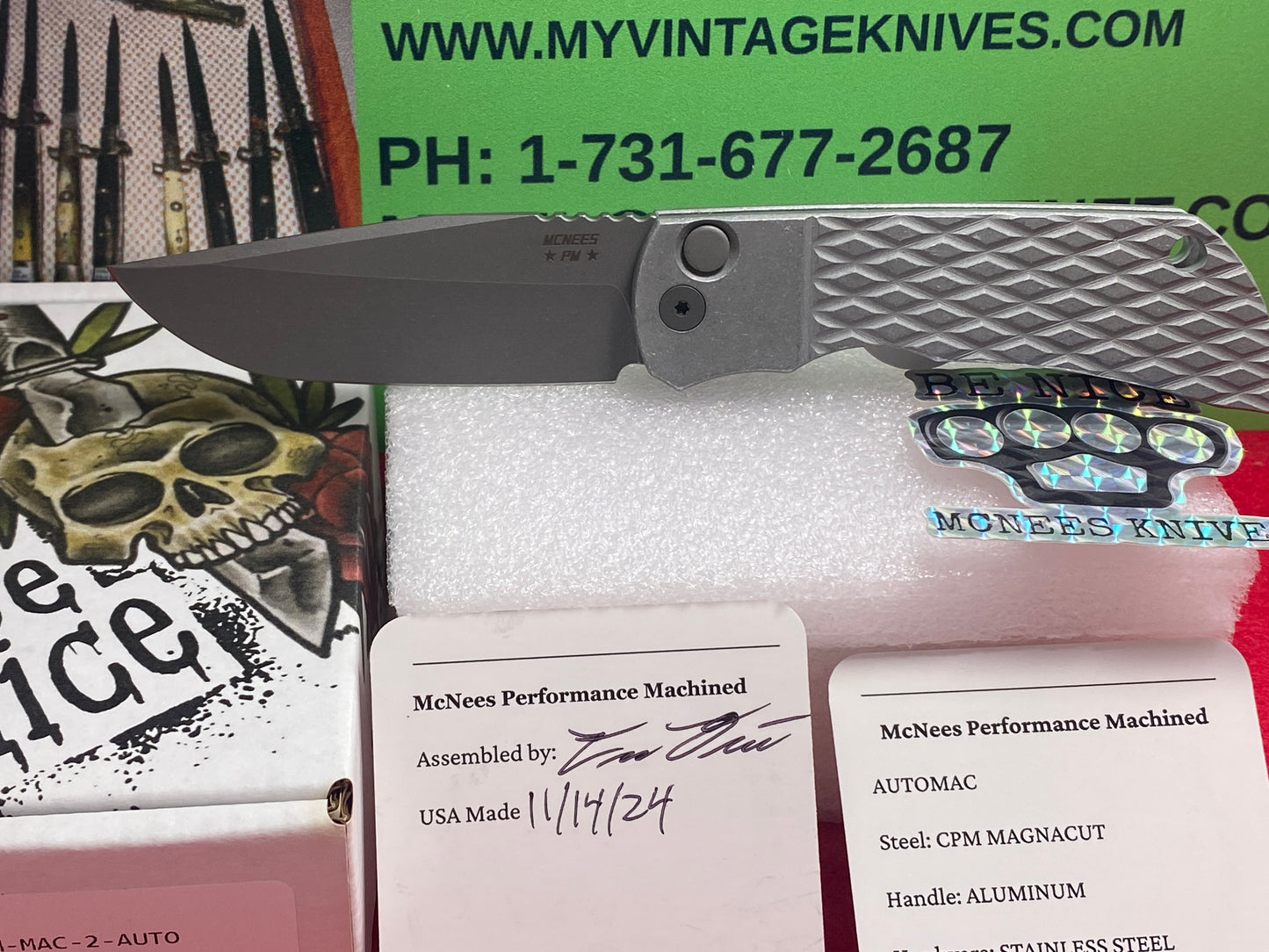 McNEES 11/2024 CUSTOM AUTOMATIC AUTOMAC MCN-PM-MAC-2 TACTICAL AUTOMATIC KNIFE DIAMOND DISIGN ALUMINUM HANDLES