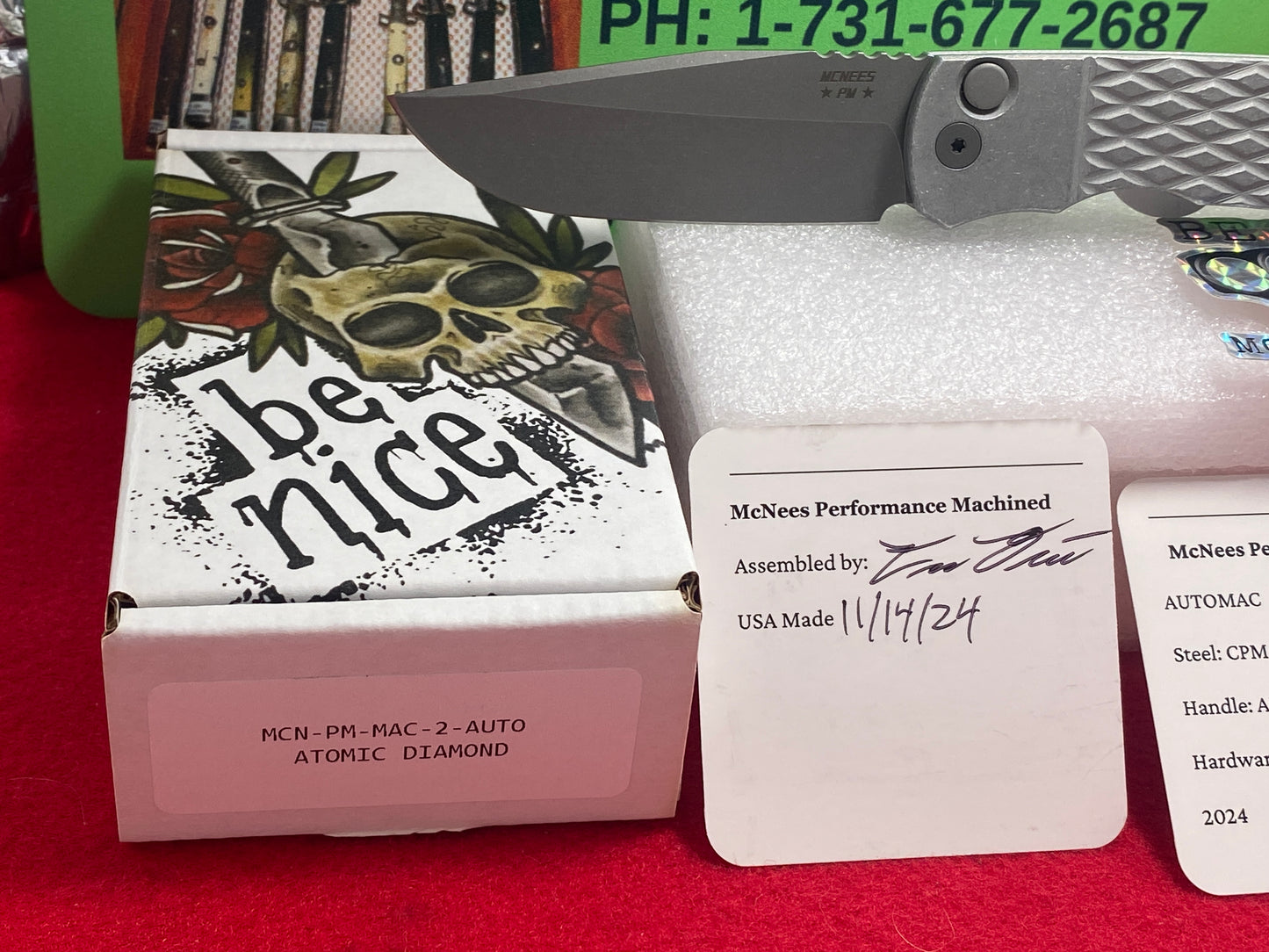 McNEES 11/2024 CUSTOM AUTOMATIC AUTOMAC MCN-PM-MAC-2 TACTICAL AUTOMATIC KNIFE DIAMOND DISIGN ALUMINUM HANDLES