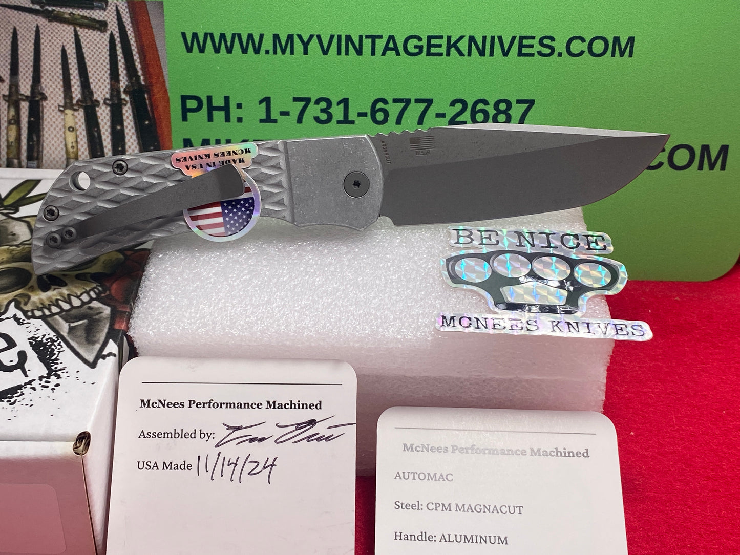 McNEES 11/2024 CUSTOM AUTOMATIC AUTOMAC MCN-PM-MAC-2 TACTICAL AUTOMATIC KNIFE DIAMOND DISIGN ALUMINUM HANDLES