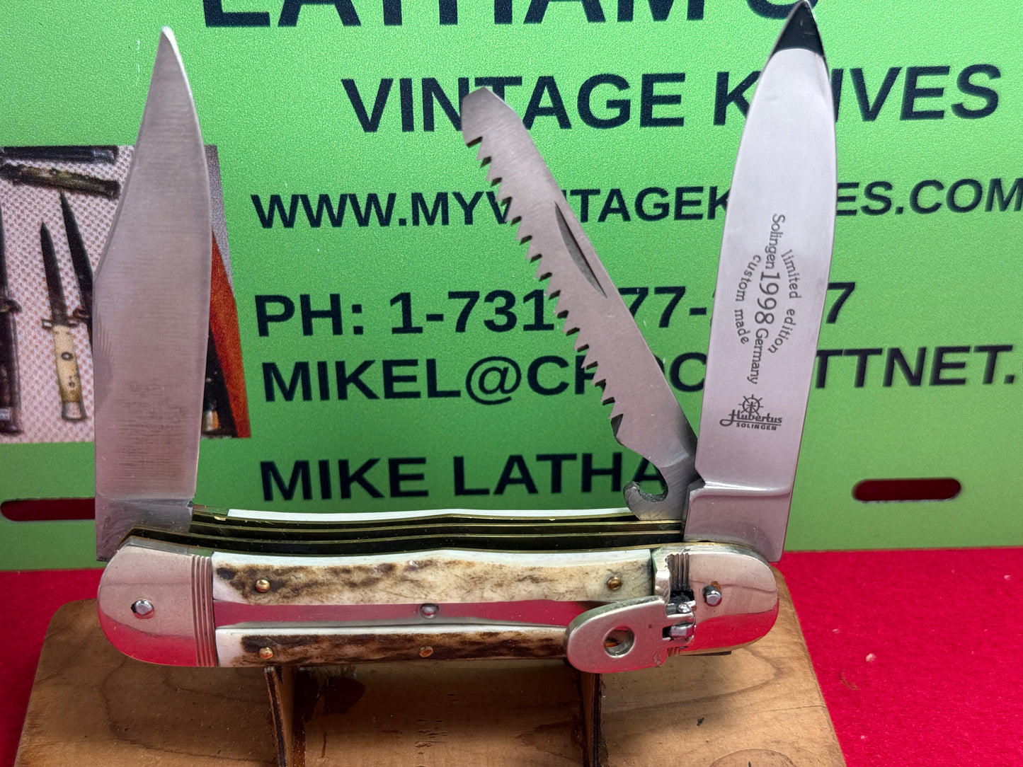HUBERTUS SOLINGEN GERMANY 1998 LIMITED EDITION CUSTOM MADE 3BL LEVER AUTOMATIC GERMAN AUTOMATIC KNIFE STAG HANDLES