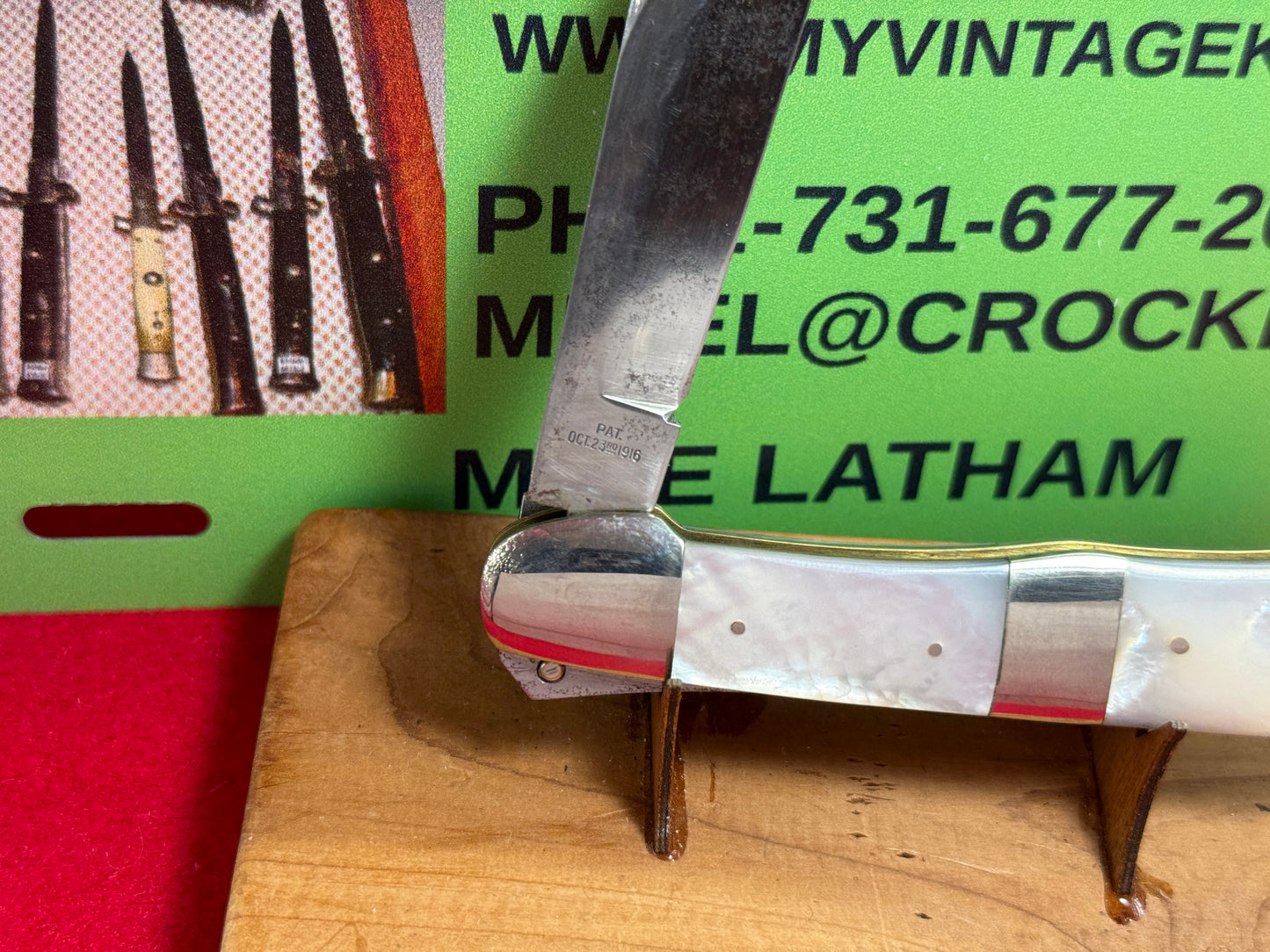 UNION CUT. CO. OLEAN N.Y. PAT. 1916 AERIAL KNIFE CO. 1975 LEVER AUTOMATIC VINTAGE AMERICAN AUTOMATIC KNIFE PEARL HANDLES