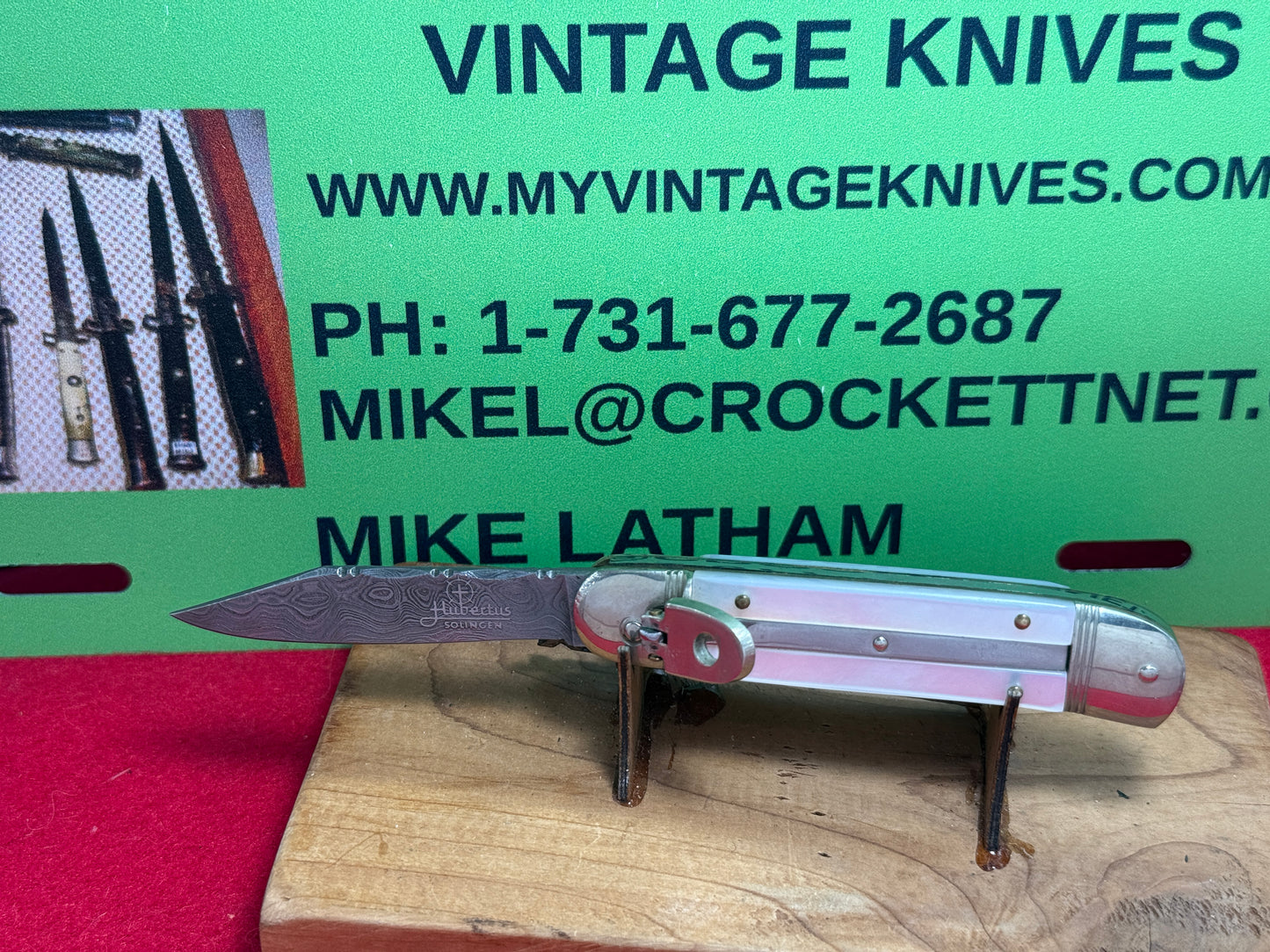 HUBERTUS SOLINGEN GERMANY 1999-2010 BABY SPRINGER LEVER AUTOMATIC DAMACUS STEEL 8.5 CM GERMAN AUTOMATIC KNIFE PEARL HANDLES