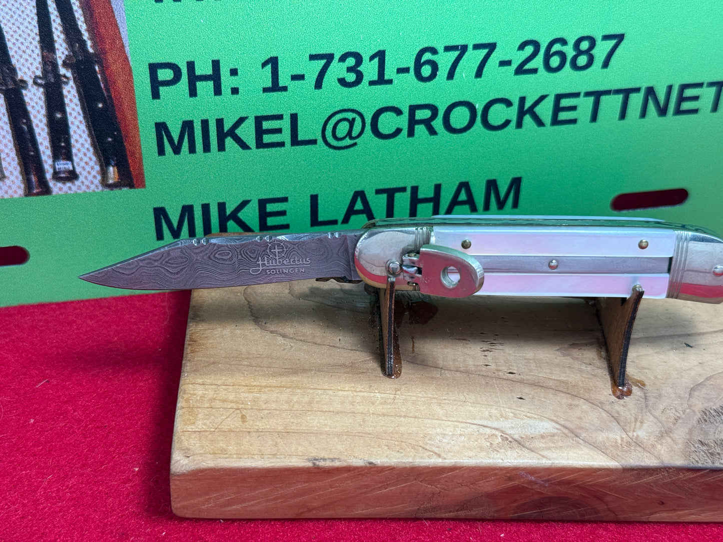 HUBERTUS SOLINGEN GERMANY 1999-2010 BABY SPRINGER LEVER AUTOMATIC DAMACUS STEEL 8.5 CM GERMAN AUTOMATIC KNIFE PEARL HANDLES