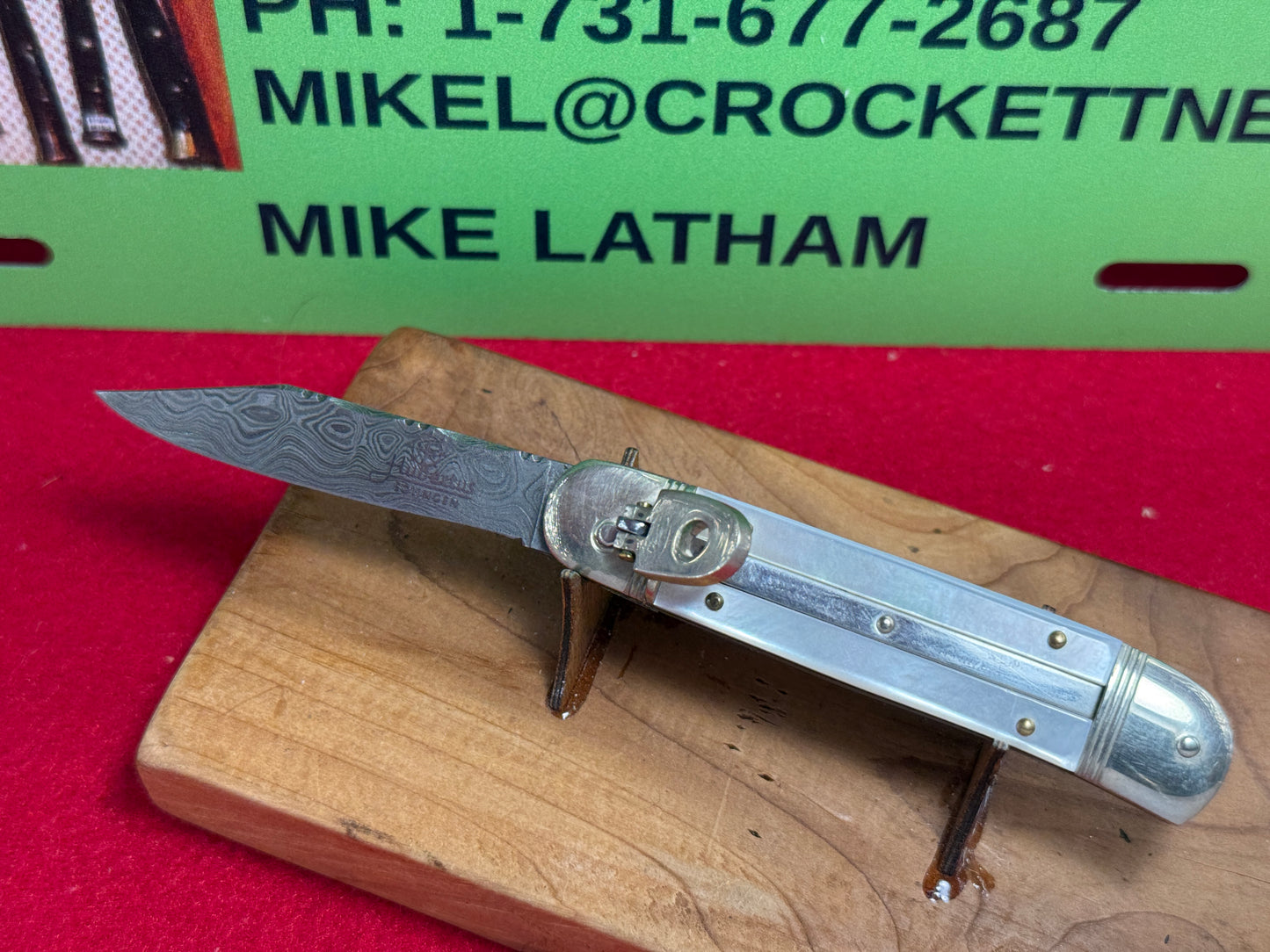 HUBERTUS SOLINGEN GERMANY 1999-2010 BABY SPRINGER LEVER AUTOMATIC DAMACUS STEEL 8.5 CM GERMAN AUTOMATIC KNIFE PEARL HANDLES