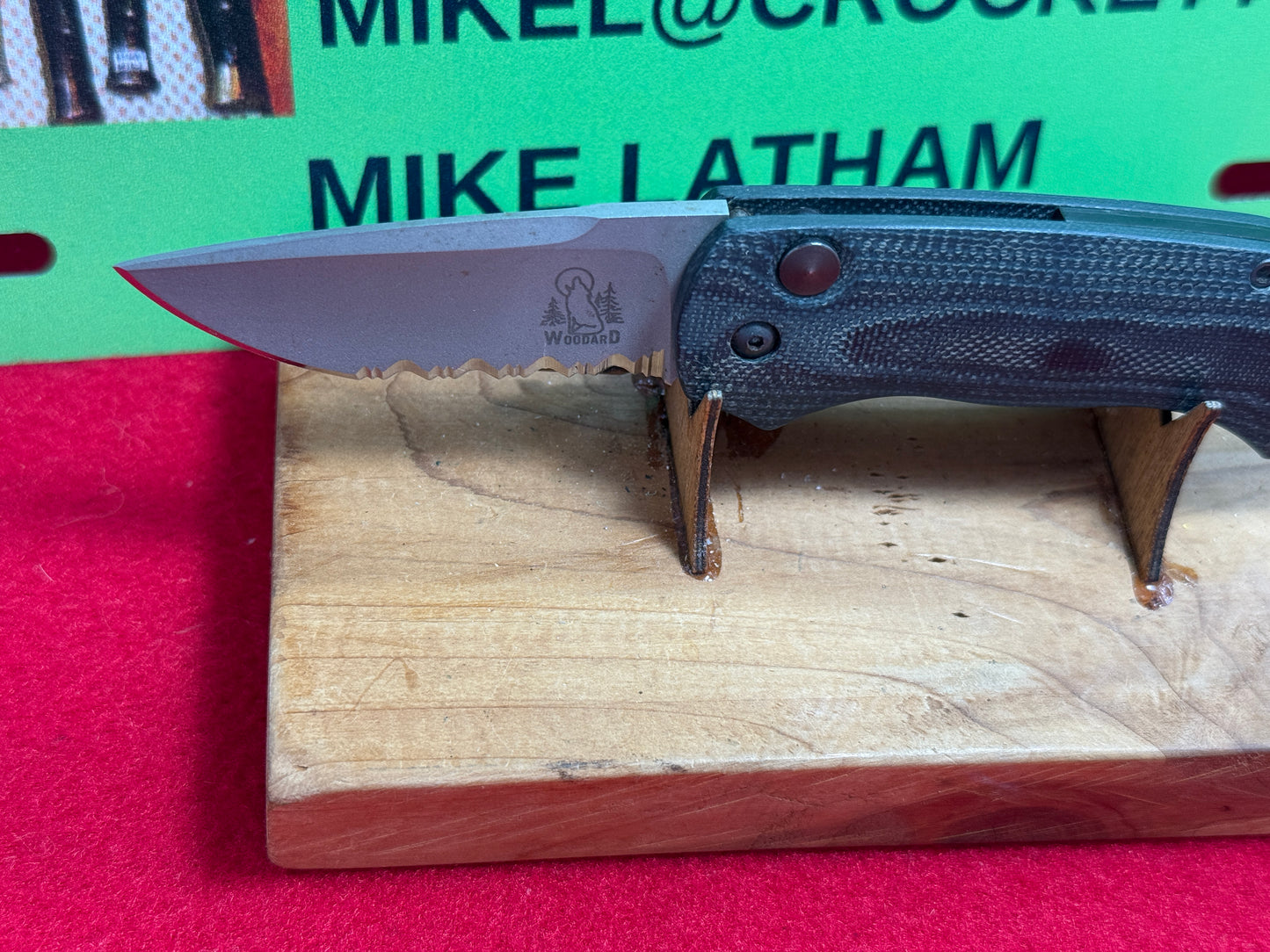 WOODARD, BUCK CUSTOM AUTOMATIC 1995-99 WHITEWOLF POCKET PRO CUSTOM AUTOMATIC KNIFE BLACK/GREEN G-10 HANDLES