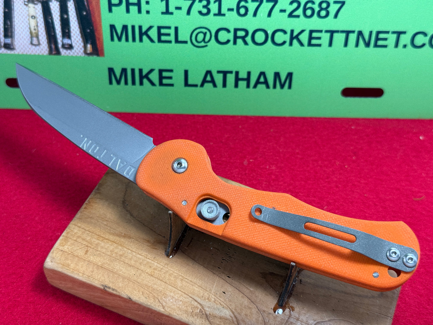 DALTON, ROB CUSTOM AUTOMATIC 2006 MACHINE GUN SHOOT TACTICAL AUTOMATIC KNIFE ORANGE G-10 HANDLES