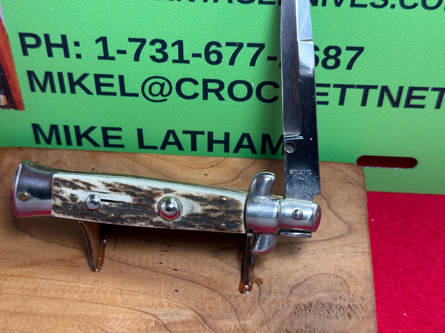 STILETTO ITALY 1999-2005 SWIVEL BOLSTER STILETTO 18 CM ITALIAN AUTOMATIC KNIFE STAG HANDLES