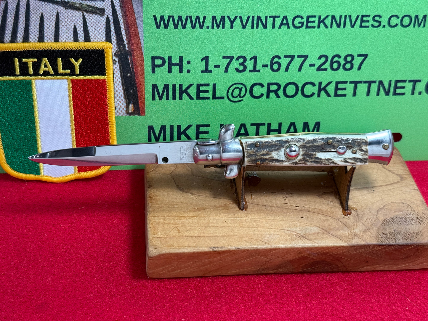 STILETTO ITALY 1999-2005 SWIVEL BOLSTER STILETTO 18 CM ITALIAN AUTOMATIC KNIFE STAG HANDLES