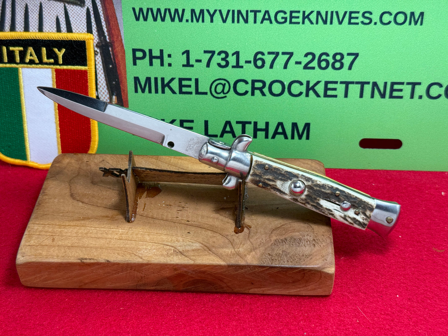 STILETTO ITALY 1999-2005 SWIVEL BOLSTER STILETTO 18 CM ITALIAN AUTOMATIC KNIFE STAG HANDLES