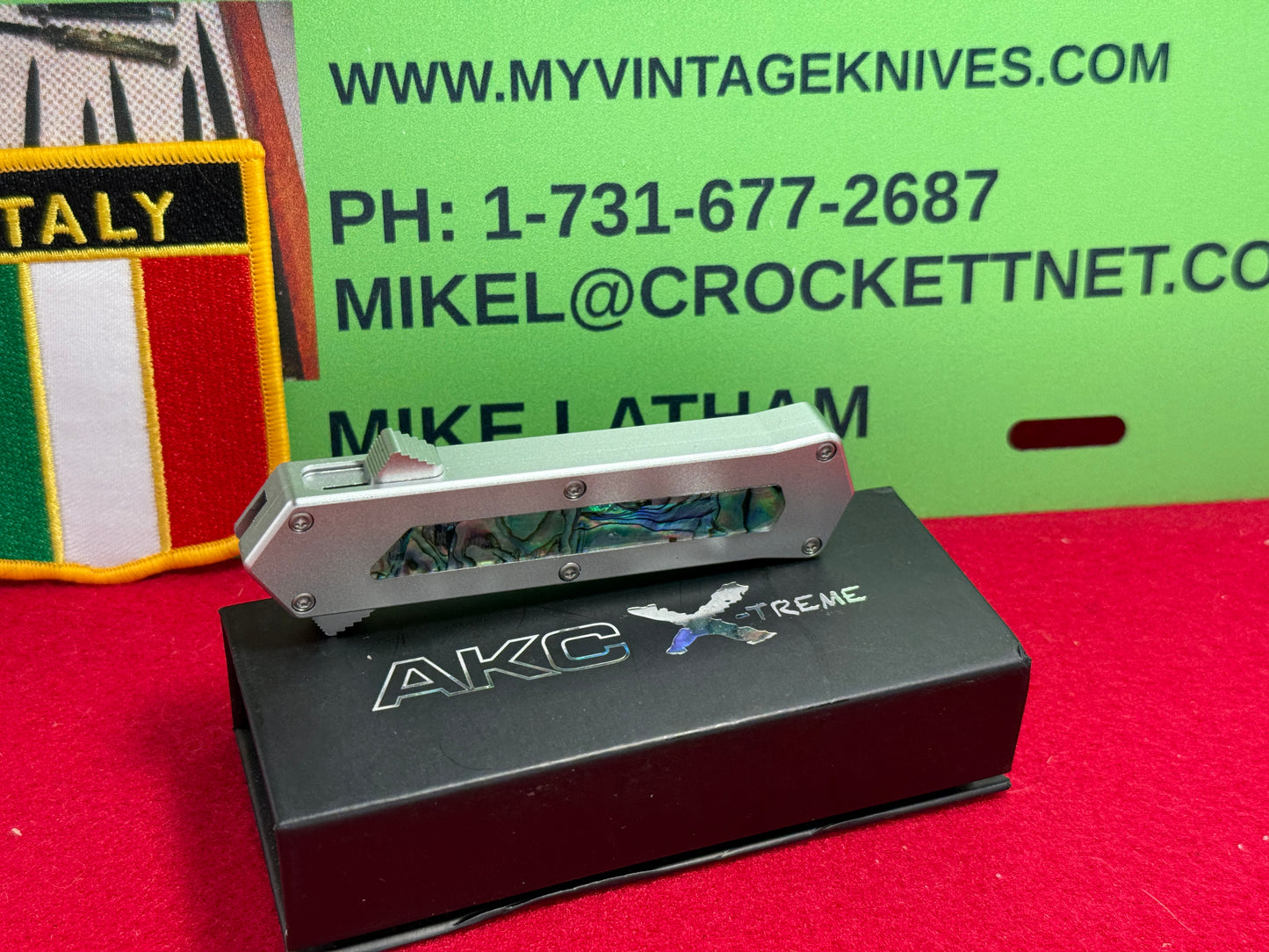 AKC X-TREME OTF 2024 MINI F14-ABA ITALIAN DESIGN DOUBLE ACTION AUTOMATIC KNIFE ABALONE PEARL HANDLE INSERTS