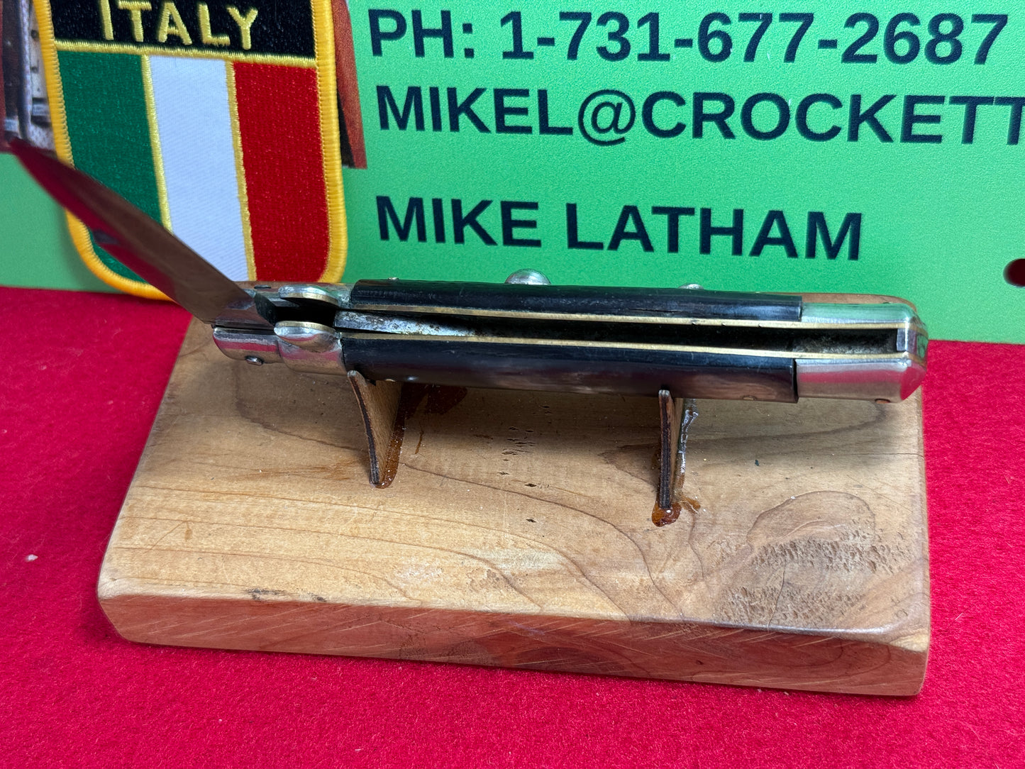 M.I. ITALY IN CIRCLE 1950-56 PICK LOCK STILETTO 23 CM ITALIAN AUTOMATIC KNIFE BUFFALO HORN HANDLES