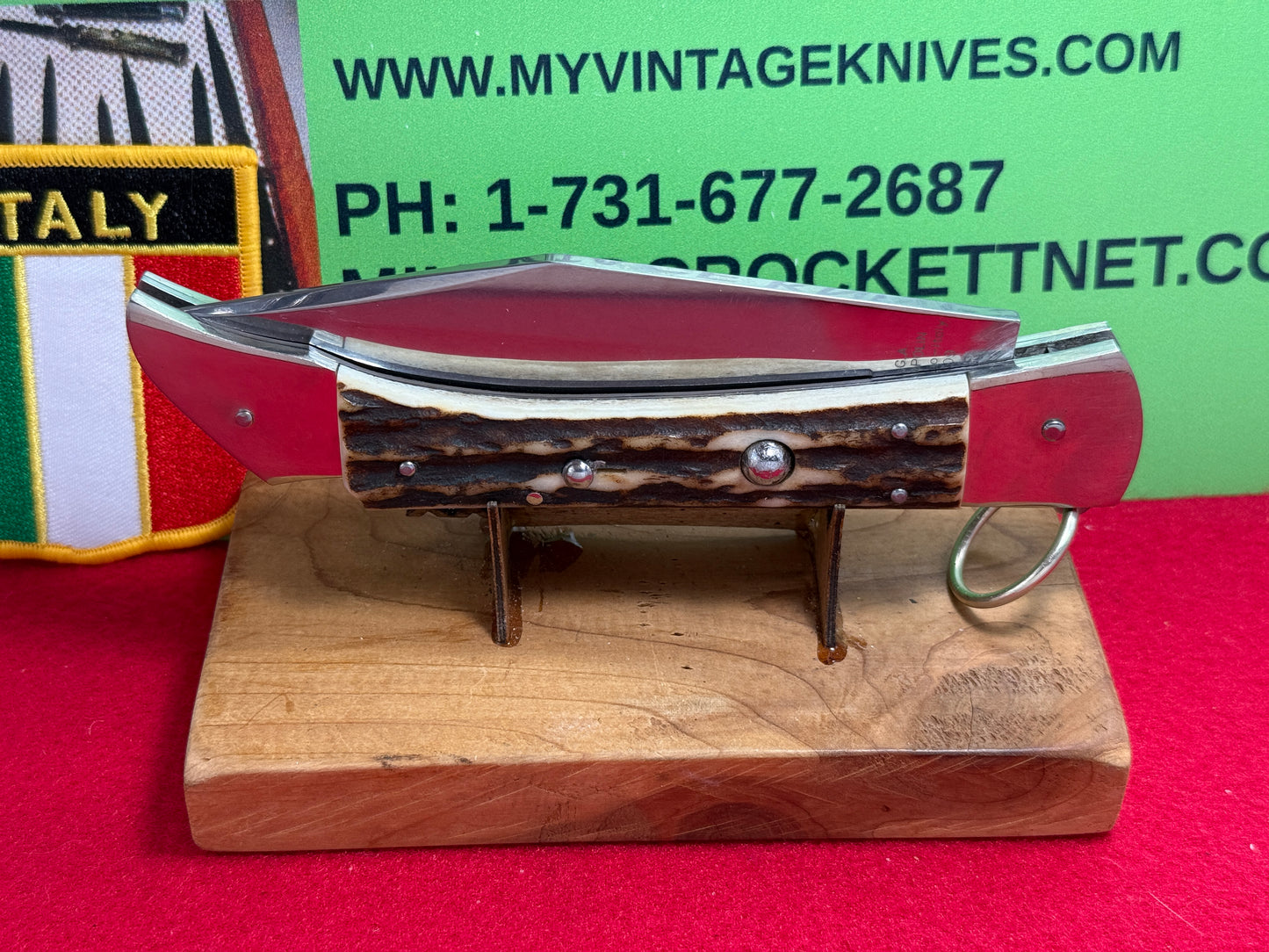 A.G.A. CAMPOLIN MANIAGO ITALY 2009 "EL CACCIATORE" THE HUNTER LOCK BACK RING PULL ITALIAN AUTOMATIC STAG HANDLE