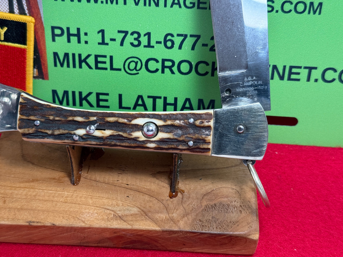 A.G.A. CAMPOLIN MANIAGO ITALY 2009 "EL CACCIATORE" THE HUNTER LOCK BACK RING PULL ITALIAN AUTOMATIC STAG HANDLE