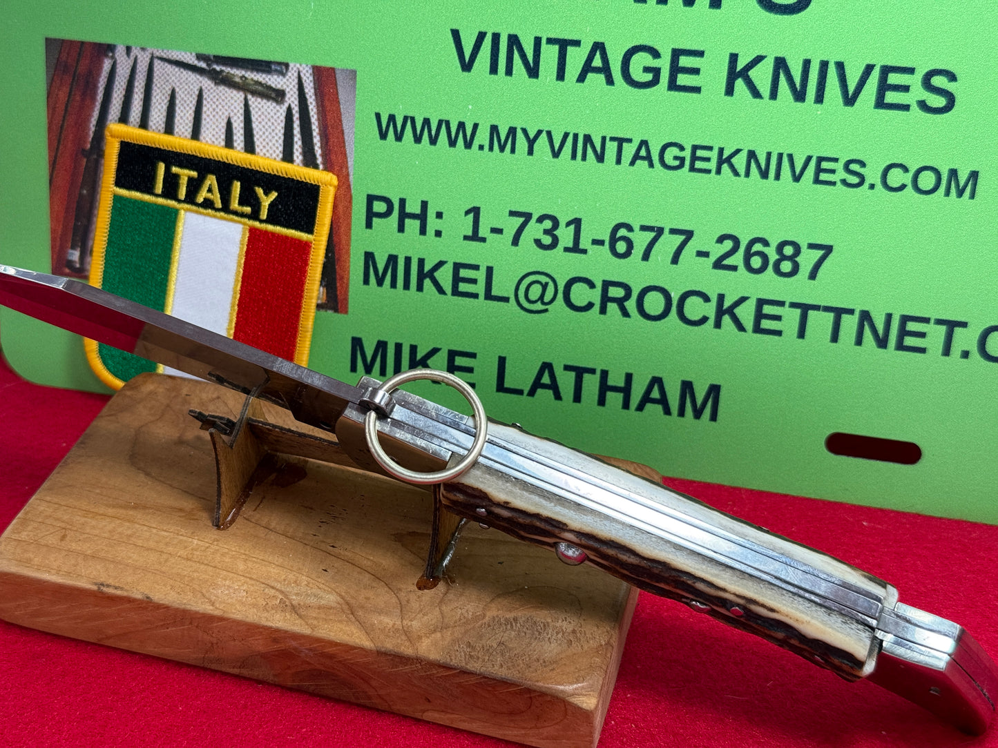 A.G.A. CAMPOLIN MANIAGO ITALY 2009 "EL CACCIATORE" THE HUNTER LOCK BACK RING PULL ITALIAN AUTOMATIC STAG HANDLE