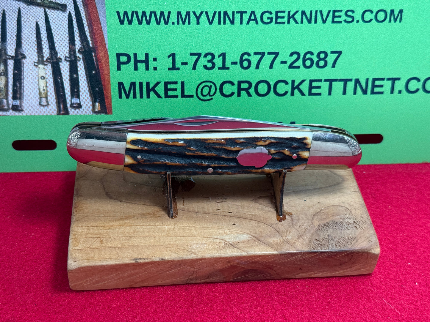 A.G. RUSSELL SPRINGDALE ARK. 1991 GERMAN LARGE MUSKRAT SLIP JOINT MANUAL OPEN KNIFE STAG HANDLES