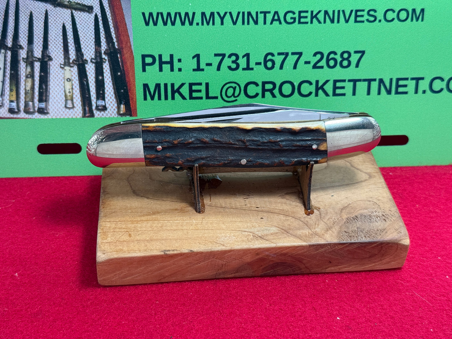A.G. RUSSELL SPRINGDALE ARK. 1991 GERMAN LARGE MUSKRAT SLIP JOINT MANUAL OPEN KNIFE STAG HANDLES
