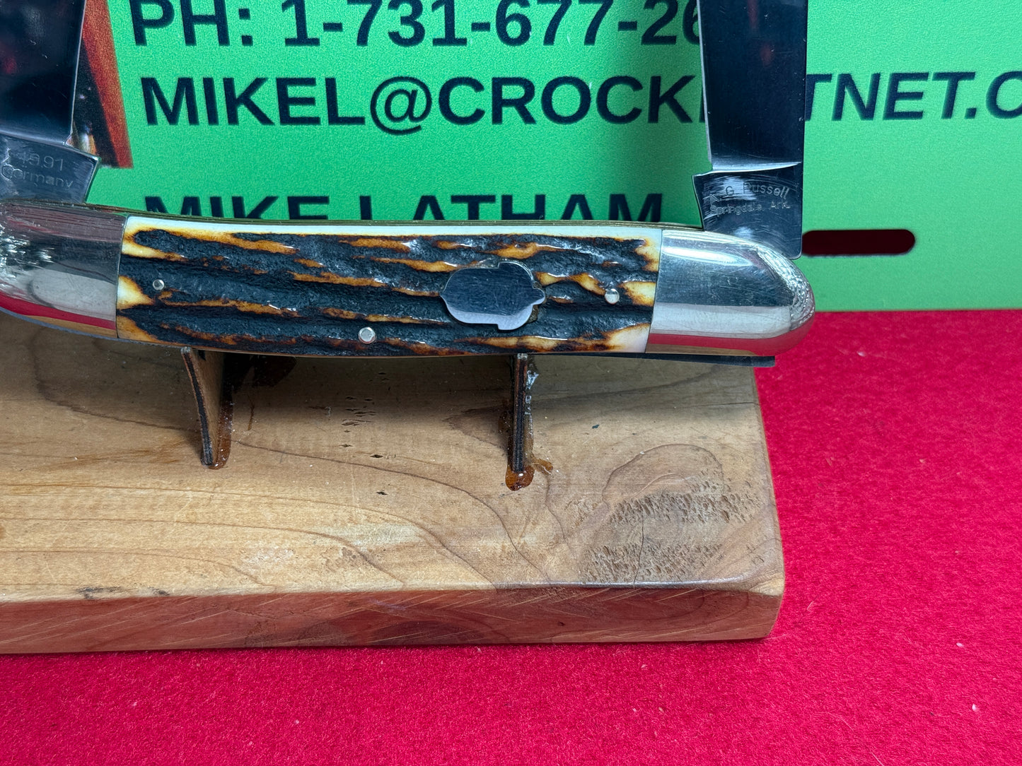 A.G. RUSSELL SPRINGDALE ARK. 1991 GERMAN LARGE MUSKRAT SLIP JOINT MANUAL OPEN KNIFE STAG HANDLES