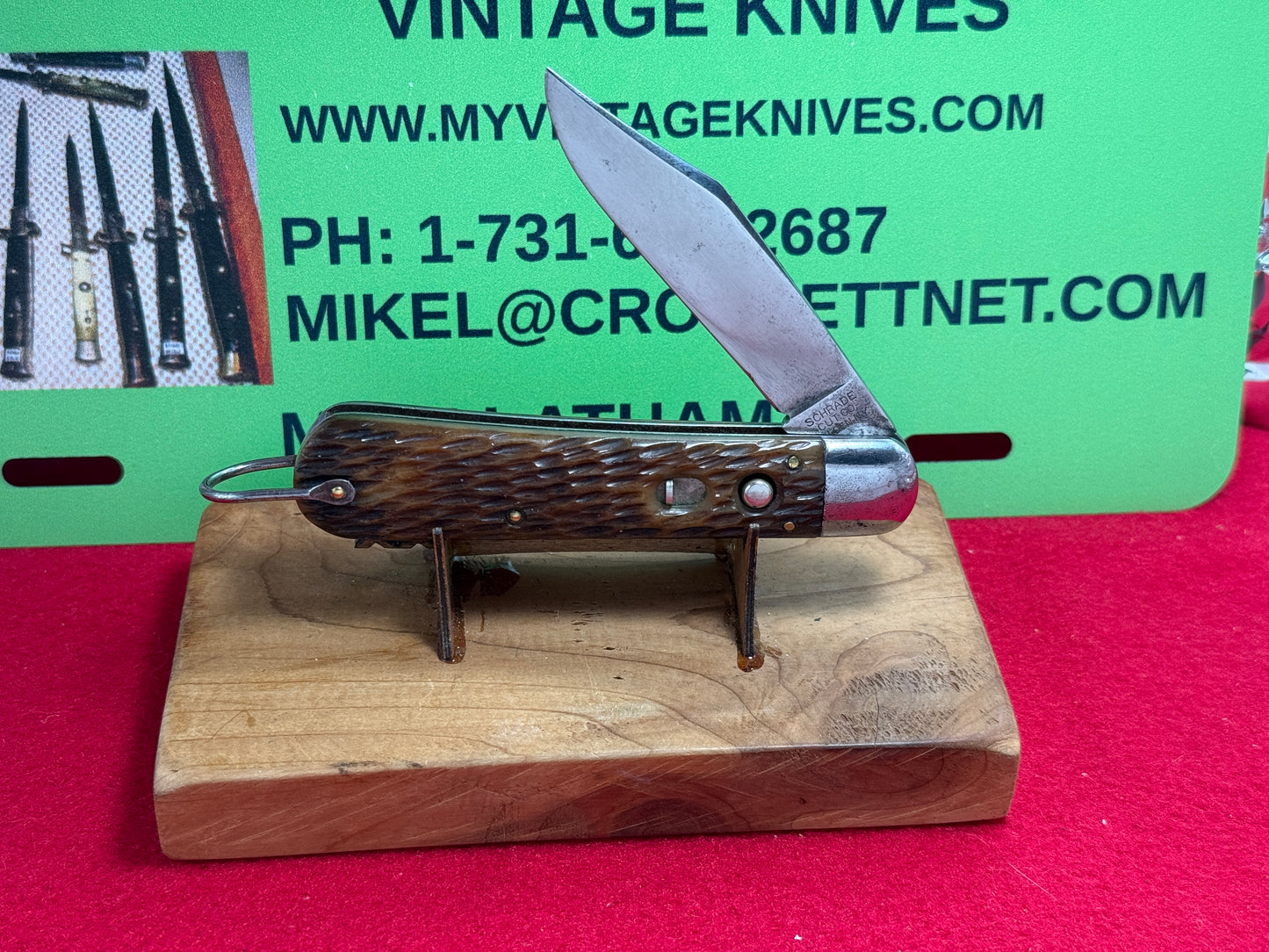 SCHRADE CUT CO. WALDEN NY. 1916-46 MILITARY PARATROOPER 4 1/4" VINTAGE AMERICAN AUTOMATIC KNIFE JIGGED BONE HANDLES