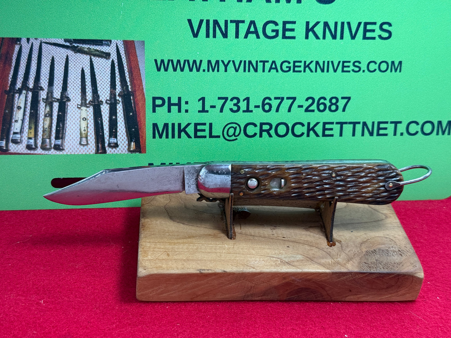 SCHRADE CUT CO. WALDEN NY. 1916-46 MILITARY PARATROOPER 4 1/4" VINTAGE AMERICAN AUTOMATIC KNIFE JIGGED BONE HANDLES