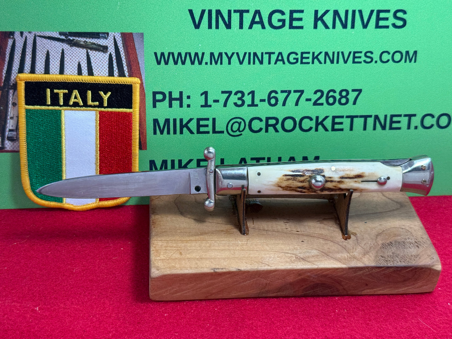 ROSTFREI 1970-75 ITALIAN SWING GUARD LOCK BACK 8" ITALIAN AUTOMATIC KNIFE STAG HANDLES