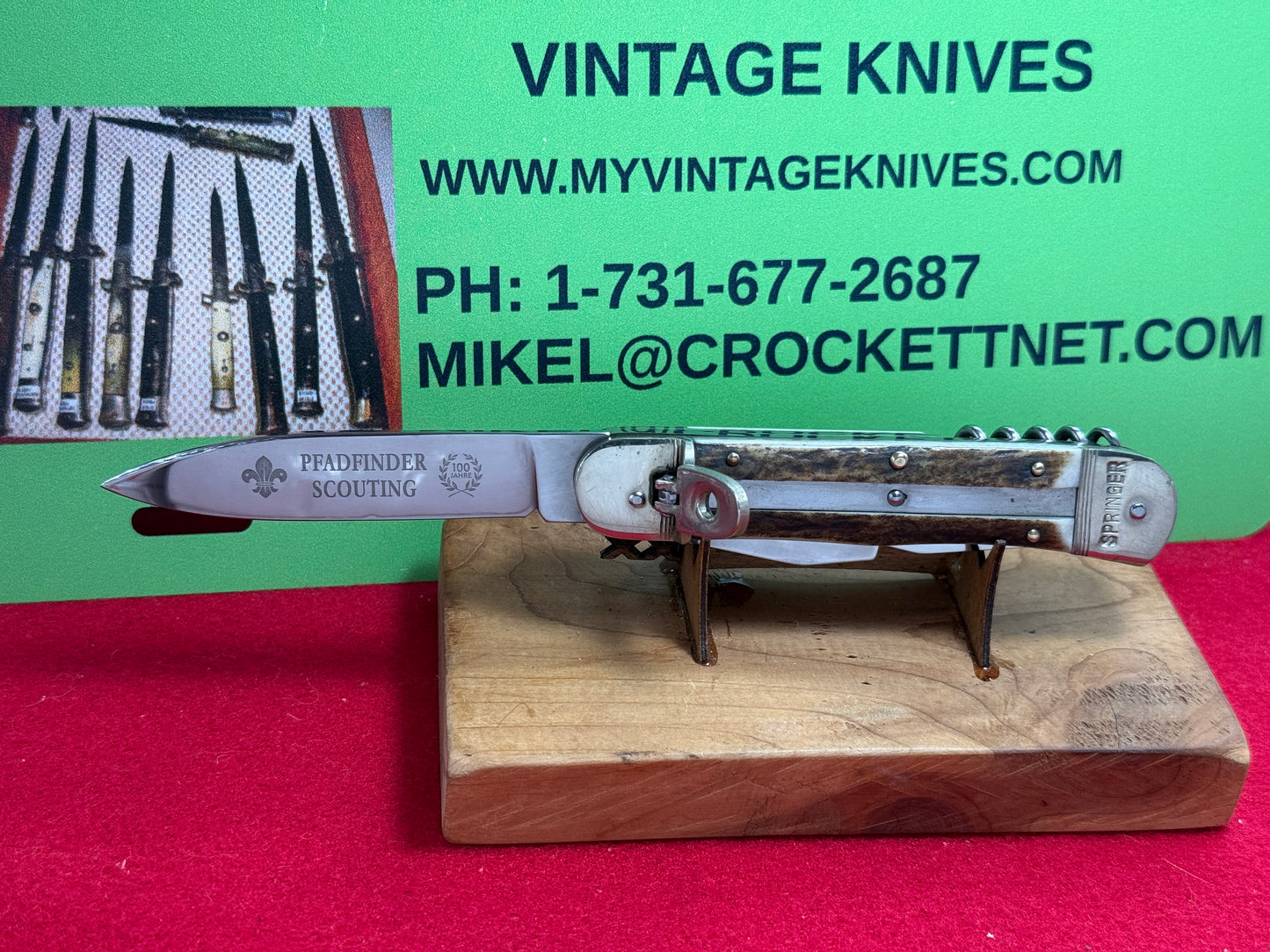 HUBERTUS SOLINGEN GERMANY 2009-2010 PFADFINDER SCOUTING 100 JAHRE BOY SCOUT EDITION SPRINGER GERMAN AUTOMATIC KNIFE STAG HANDLES