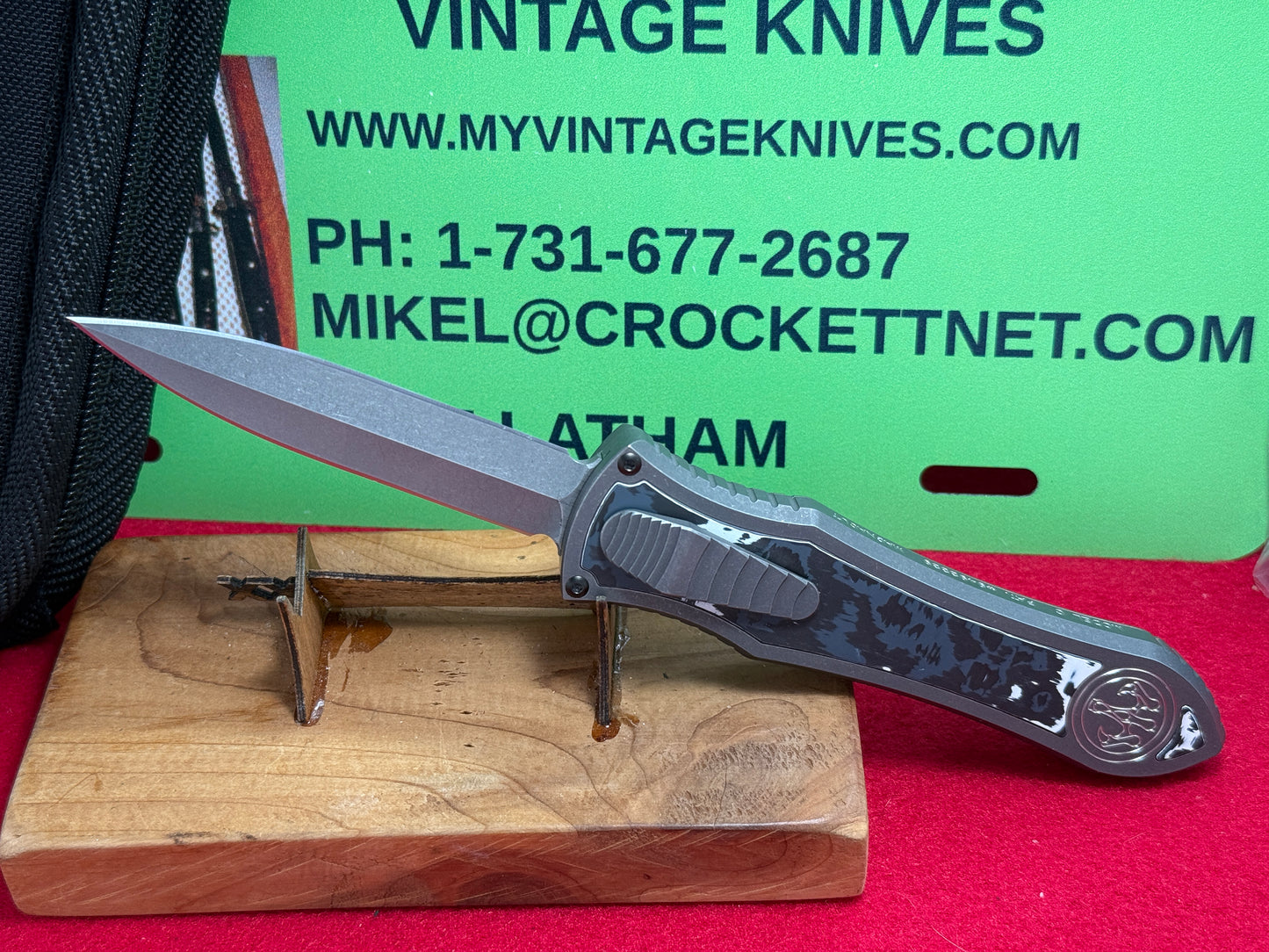 HAWK, G&G CUSTOM 2024 DEADLOCK OTF BLADE SHOW ED MAGNACUT Ti MODEL "C" CUSTOM AUTOMATIC KNIFE WHITE MARBLE FAT CARBON FIBER HANDLES Ti BODY