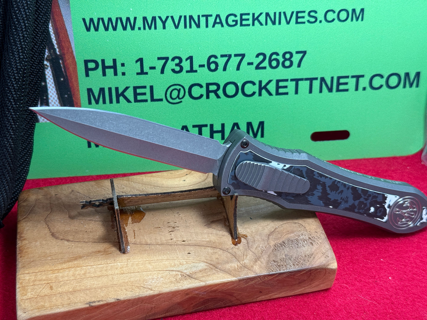 HAWK, G&G CUSTOM 2024 DEADLOCK OTF BLADE SHOW ED MAGNACUT Ti MODEL "C" CUSTOM AUTOMATIC KNIFE WHITE MARBLE FAT CARBON FIBER HANDLES Ti BODY
