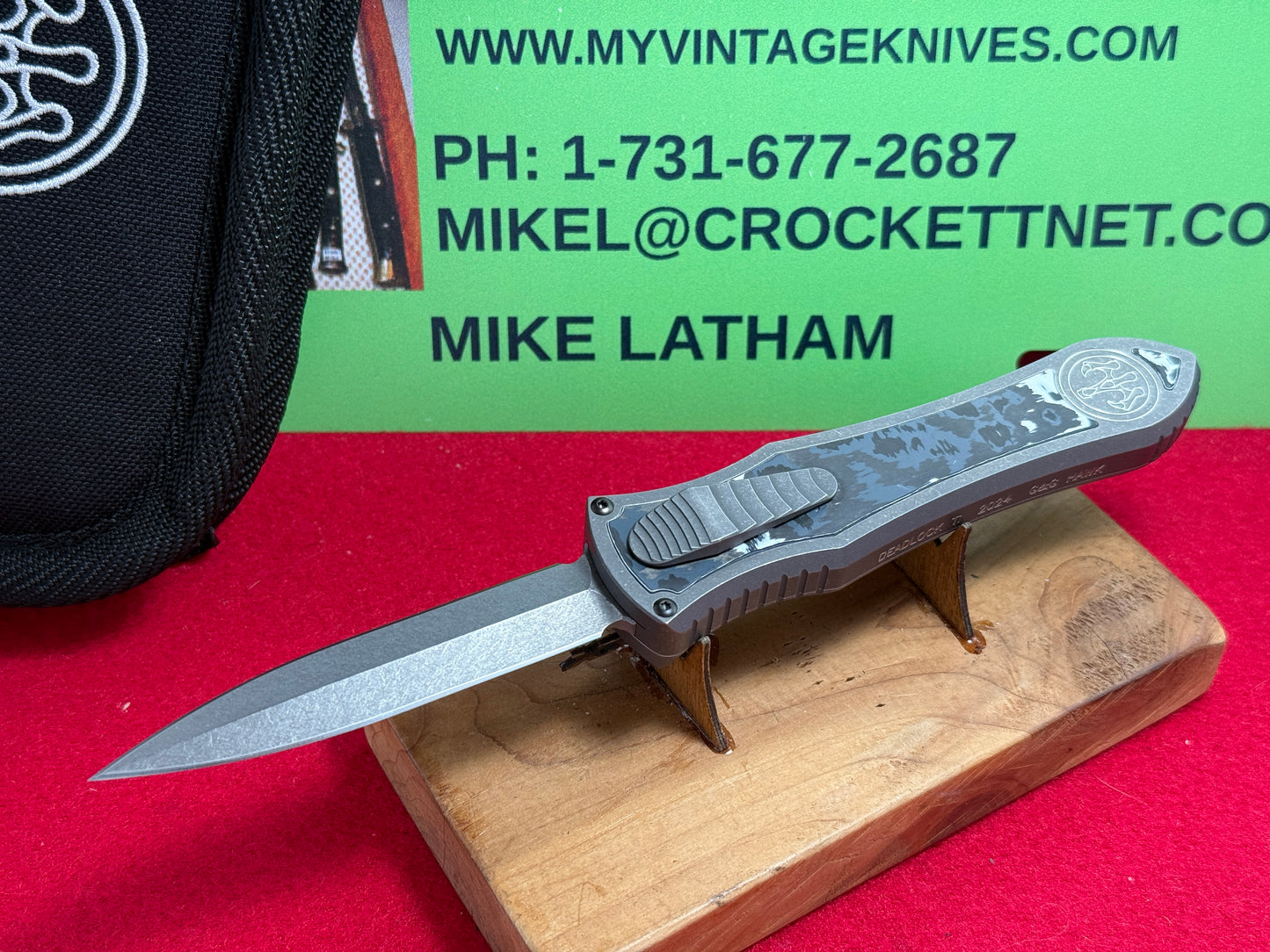 HAWK, G&G CUSTOM 2024 DEADLOCK OTF BLADE SHOW ED MAGNACUT Ti MODEL "C" CUSTOM AUTOMATIC KNIFE WHITE MARBLE FAT CARBON FIBER HANDLES Ti BODY