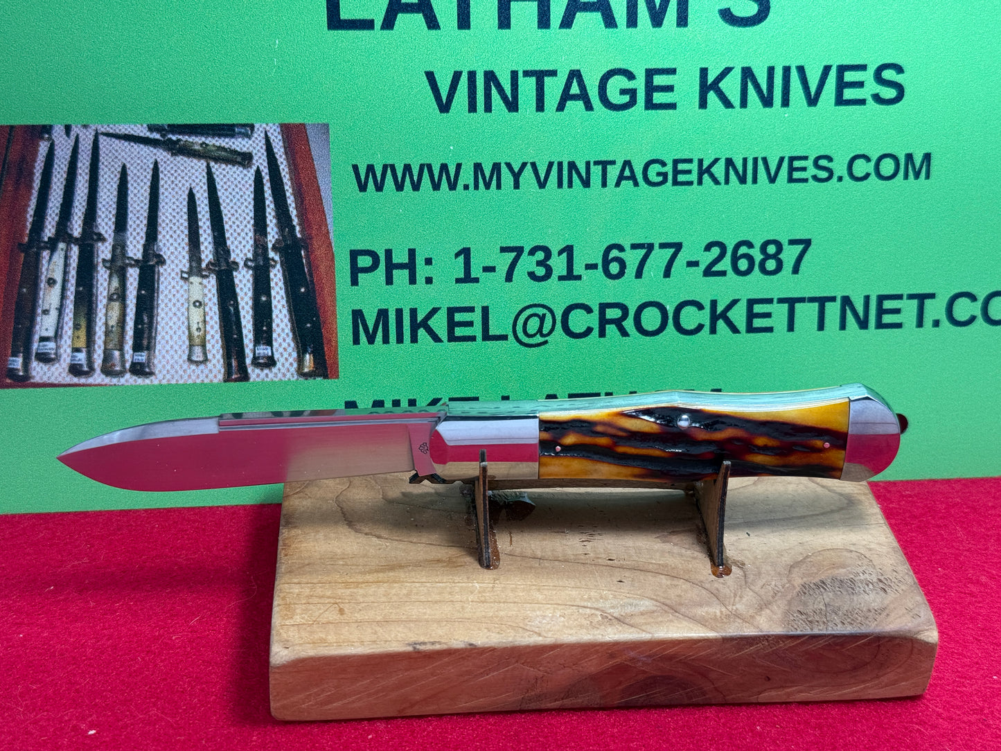STEIGERWALT, KEN CUSTOM 2010 SEASHELL STAMP SLIP JOINT MANUAL ACTION CUSTOM KNIFE WORMED GROVED AMBER BONE HANDLES
