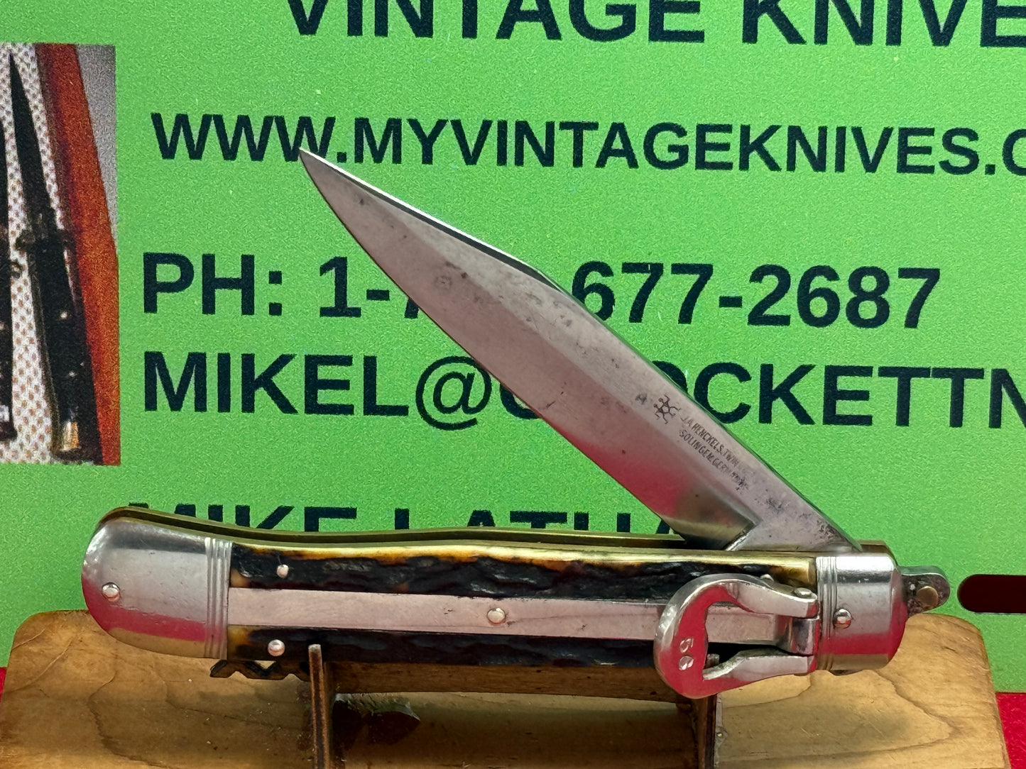 HENCKELS J.A. TWIN WORKS SOLINGEN GERMANY 1930-40 LEVER AUTOMATIC GERMAN AUTOMATIC KNIFE STAG HANDLES