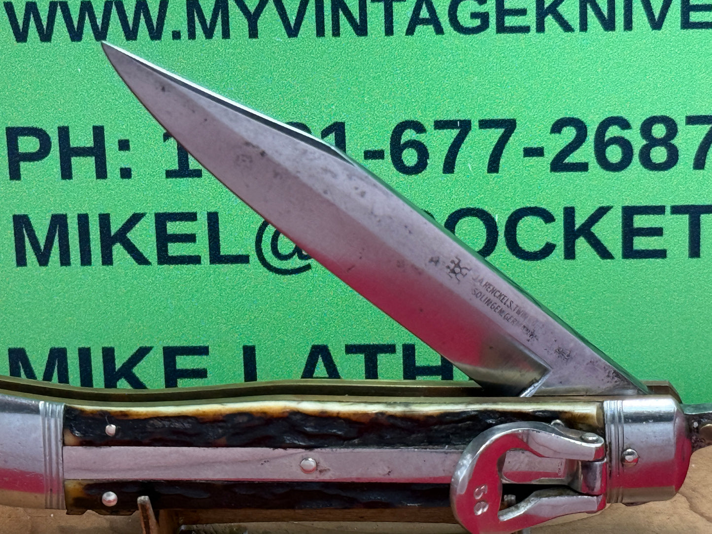 HENCKELS J.A. TWIN WORKS SOLINGEN GERMANY 1930-40 LEVER AUTOMATIC GERMAN AUTOMATIC KNIFE STAG HANDLES