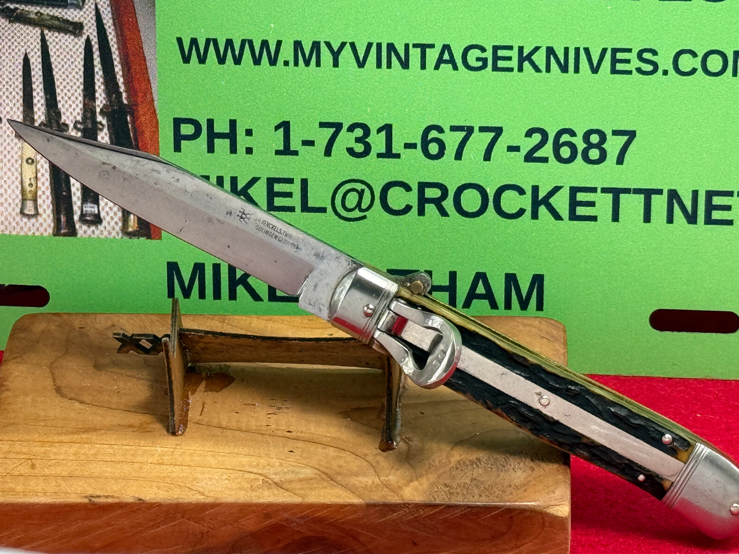 HENCKELS J.A. TWIN WORKS SOLINGEN GERMANY 1930-40 LEVER AUTOMATIC GERMAN AUTOMATIC KNIFE STAG HANDLES