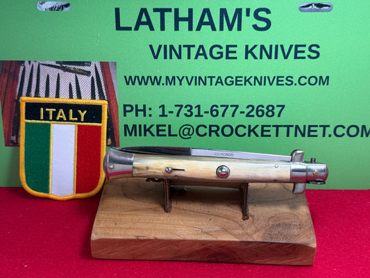 RAIMONDO SPRING ROSTFREI ITALY 1952-56 PICK LOCK STILETTO 28 CM ITALIAN AUTOMATIC KNIFE BRAZILIAN HORN HANDLES