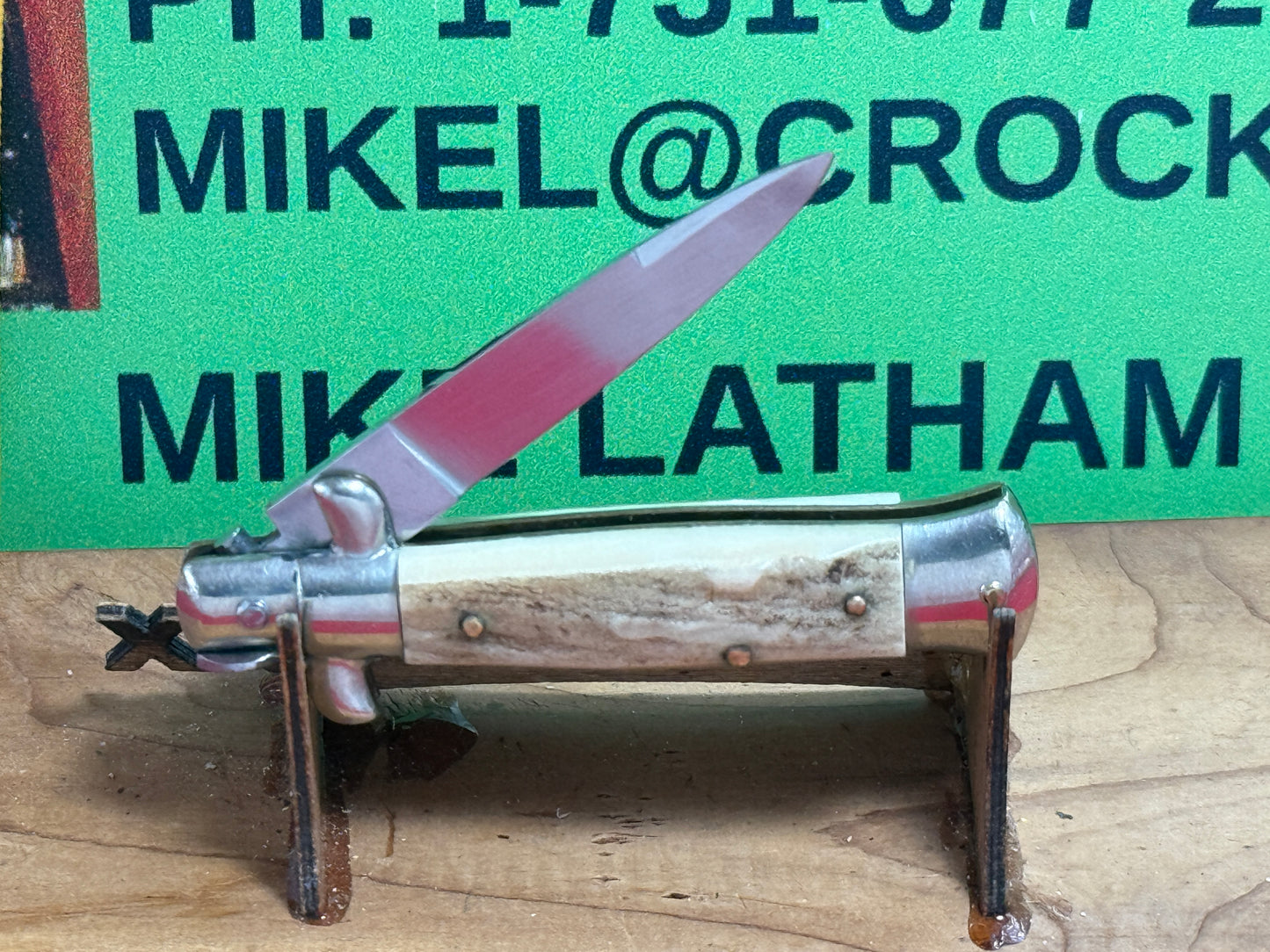 ROSTFREI --GERMAN MARKET--ITALY--1958-60 PICK LOCK STILETTO 12 CM ITALIAN AUTOMATIC KNIFE STAG HANDLES