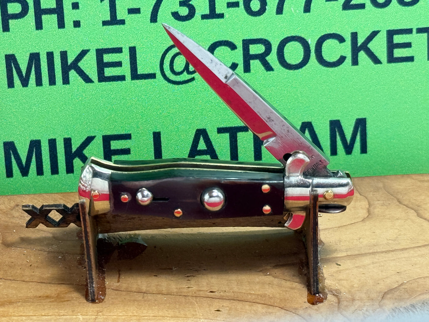 LATAMA MADE IN ITALY 1948-50 PICK LOCK FLAT GUARDS STILETTO 12 CM ITALIAN AUTOMATIC KNIFE BUFFALO HORN HANDLES