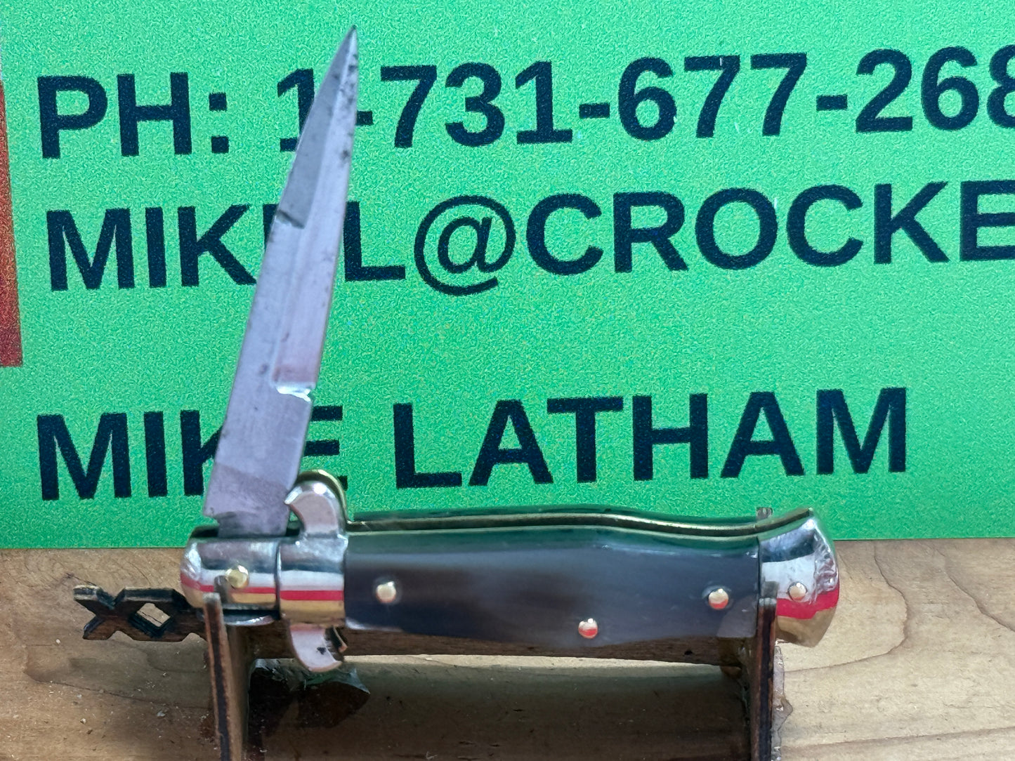LATAMA MADE IN ITALY 1948-50 PICK LOCK FLAT GUARDS STILETTO 12 CM ITALIAN AUTOMATIC KNIFE BUFFALO HORN HANDLES