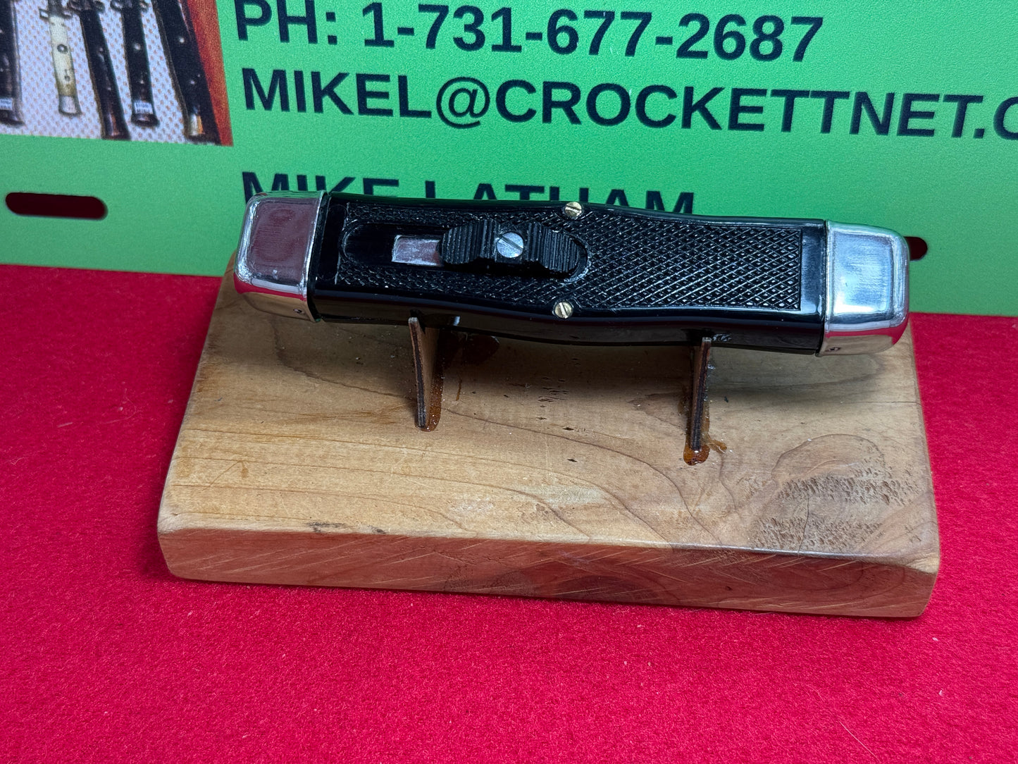 G. DAVID ARBALETE FRENCH 1968-78 OTF DOUBLE ACTION FRENCH AUTOMATIC KNIFE BLACK PLASTIC HANDLES