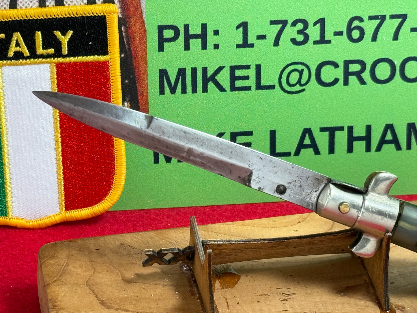 OMEGA IMPORT CO. MADE IN ITALY 1950-56 PICK LOCK STILETTO 20 CM ITALIAN AUTOMATIC KNIFE BUFFALO HORN HANDLES