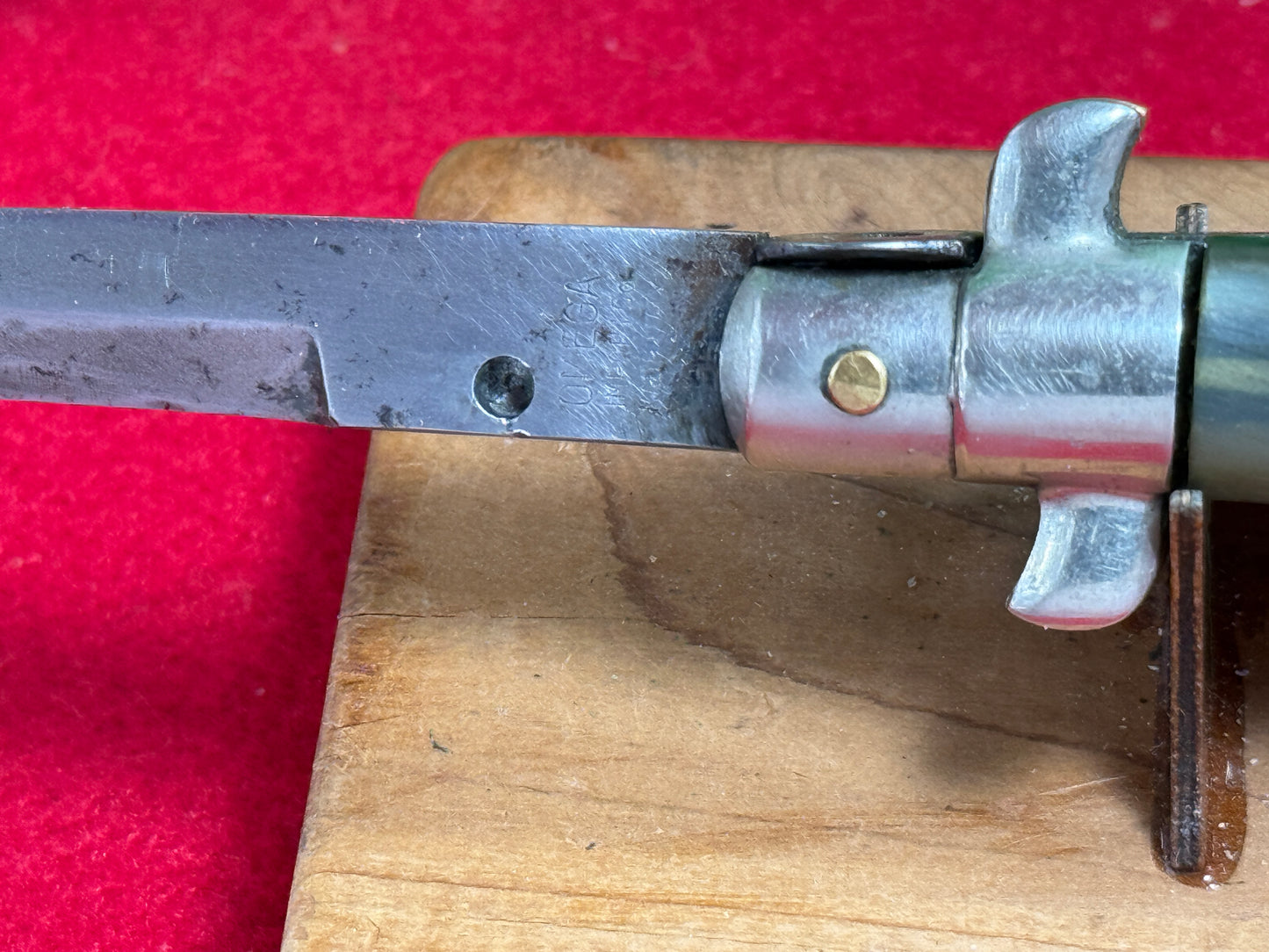 OMEGA IMPORT CO. MADE IN ITALY 1950-56 PICK LOCK STILETTO 20 CM ITALIAN AUTOMATIC KNIFE BUFFALO HORN HANDLES